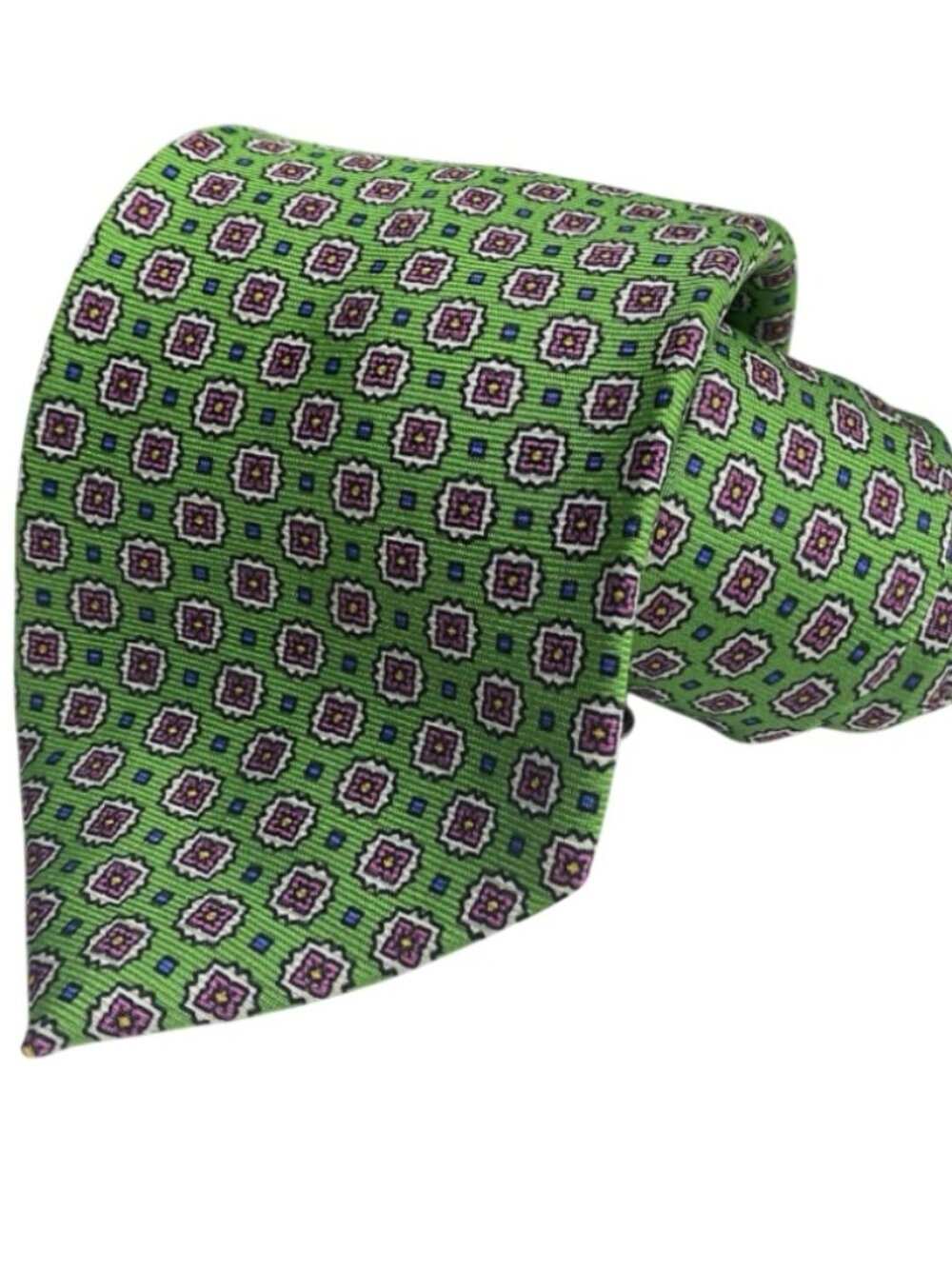 Polo Ralph Lauren Made in Italy 100% Silk Green Flower Design Print Men Neck Tie